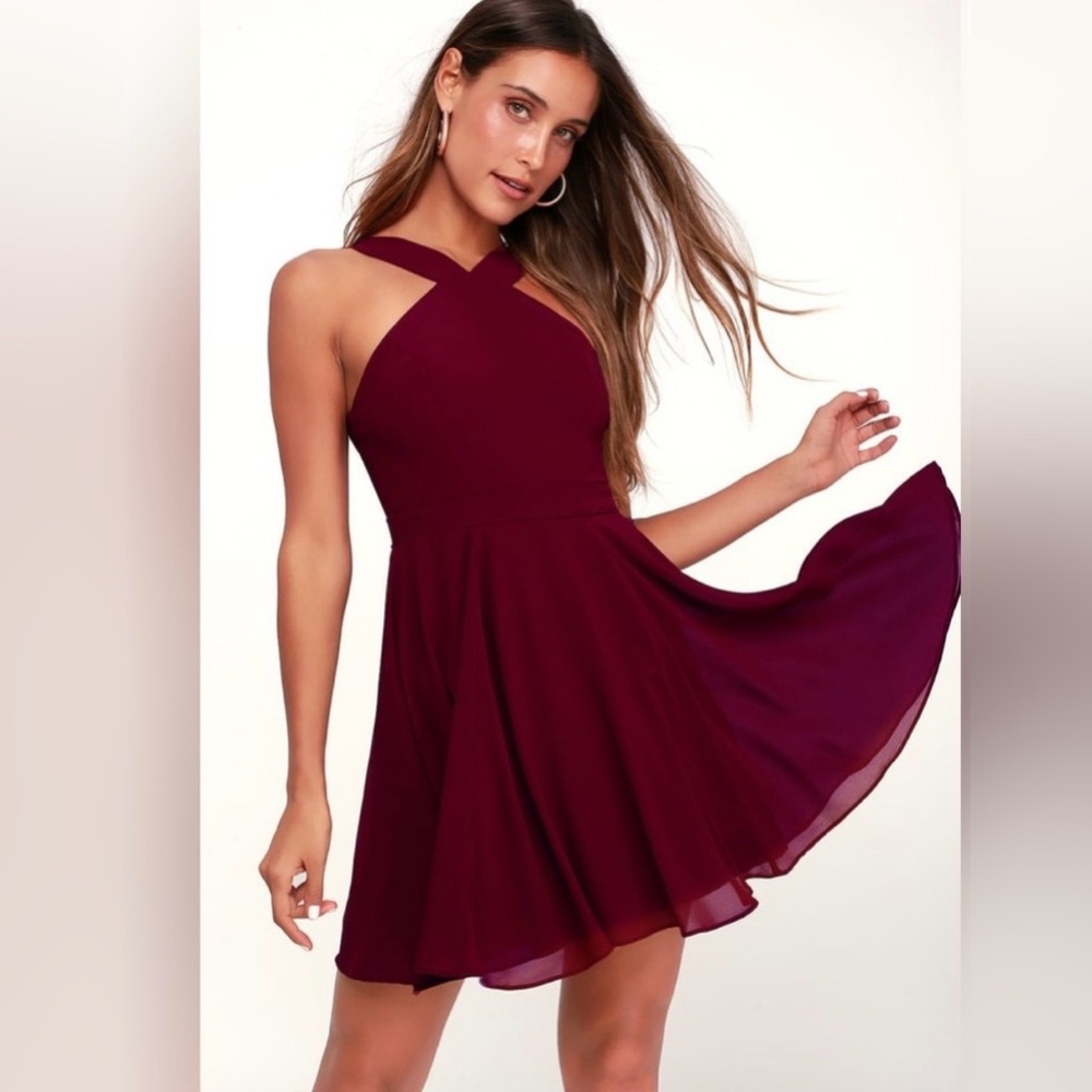 Lulu's forever Burgundy skater dress
